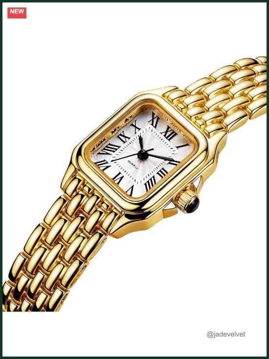 Vintage Square Gold Watch for Women Roman Dial Quartz Bracelet Water Resistant